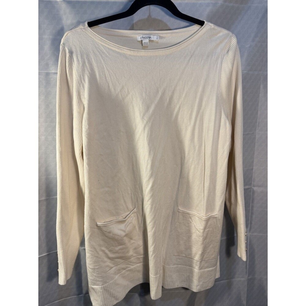 Chico's Winter White Ivory Sweater Top Women's Knit Long Sleeve Size 3 XL